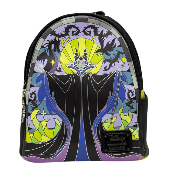 NWT Disney Loungefly Sleeping Beauty Maleficent Stained Glass Mini Backpack - Picture 1 of 8